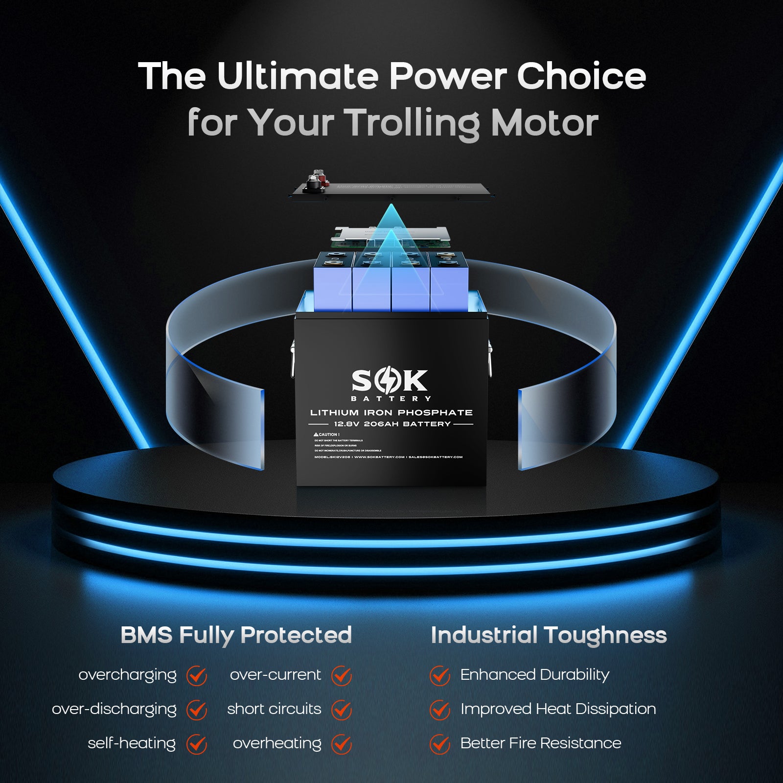SK12V206H | 12V 206Ah LiFePO4 Battery Bluetooth&Built-in heater