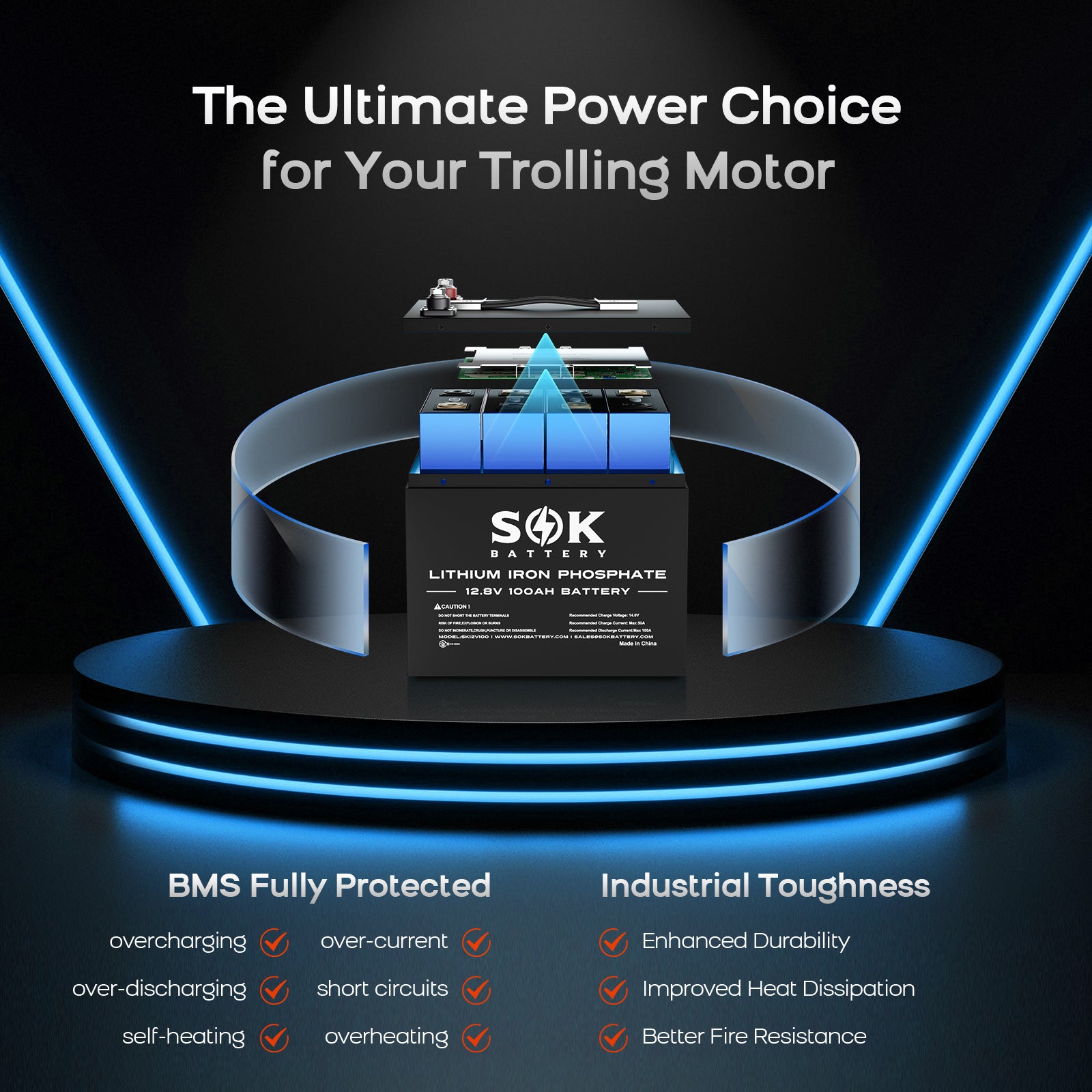 SK12V100H | SOK 12V100Ah LiFePO4 Battery Bluetooth&Built-in heater