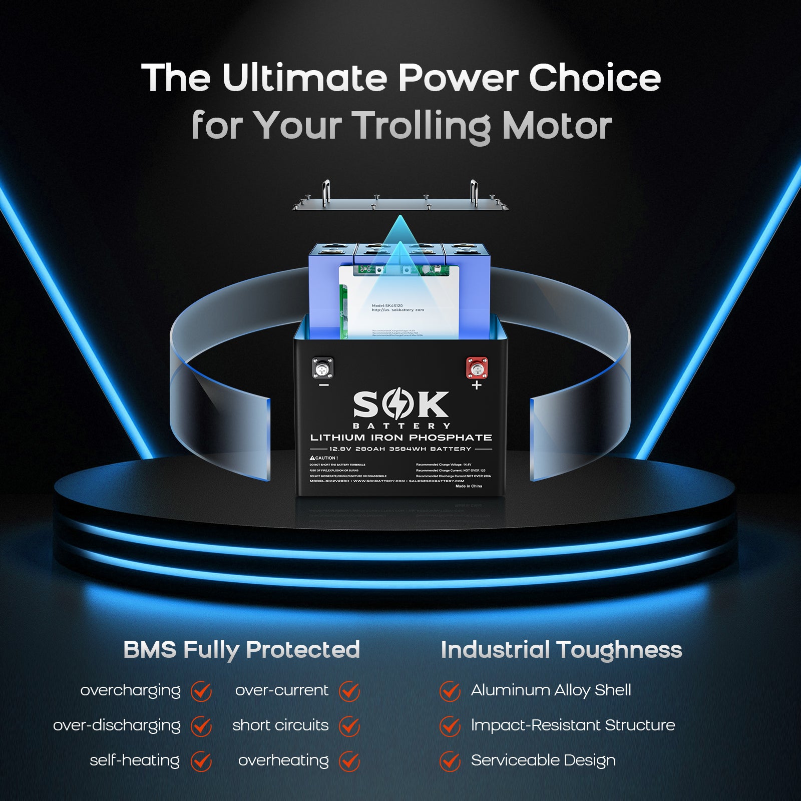SK12V280H | 280Ah Battery,Built-in heater and Bluetooth, Best for RV or Marine