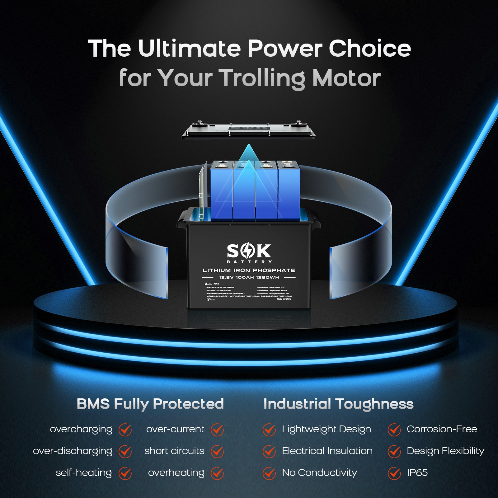 SK12V100P | SOK Lithium Iron Phosphate 12V 100Ah Battery,Marine Grade