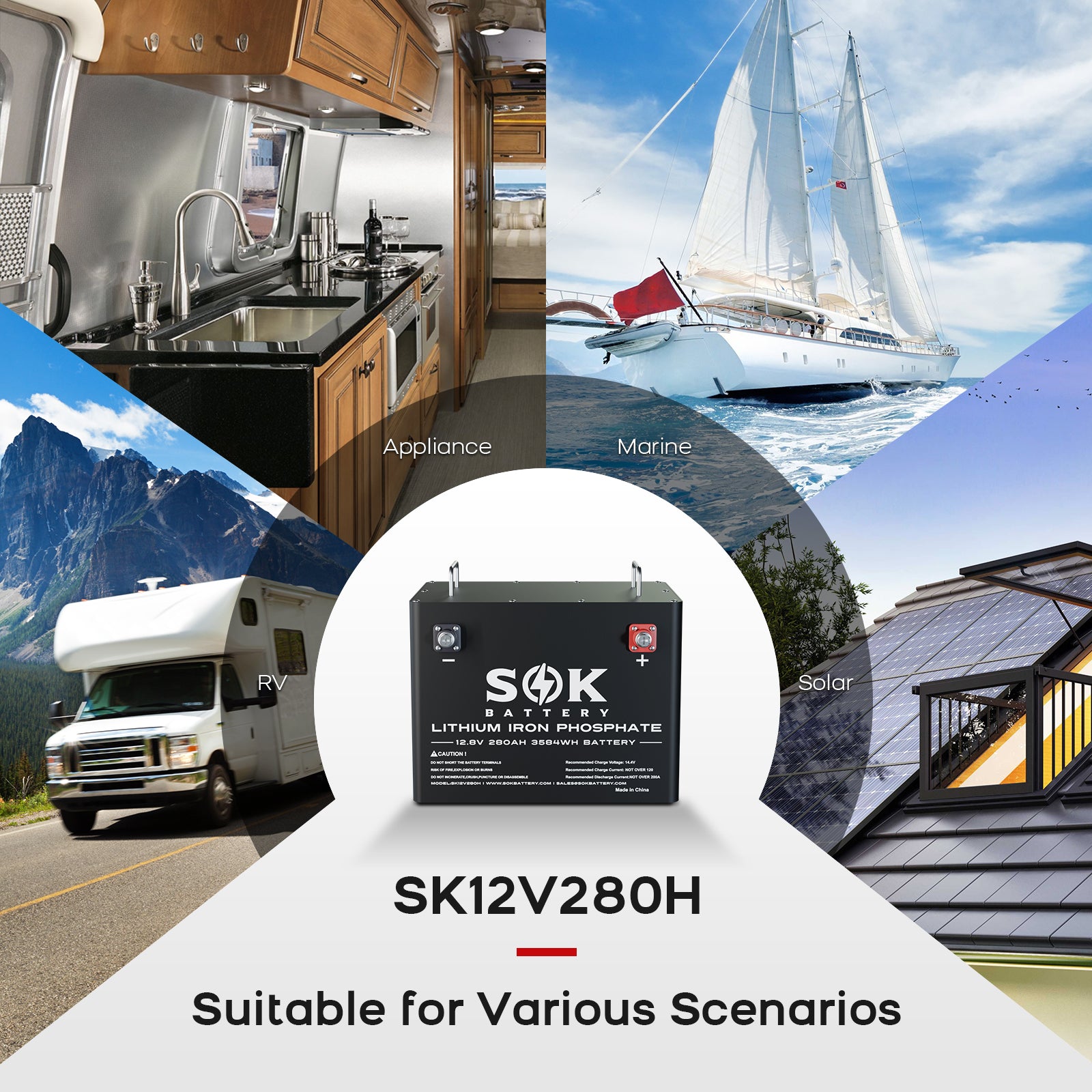 SK12V280H | 280Ah Battery,Built-in heater and Bluetooth, Best for RV or Marine