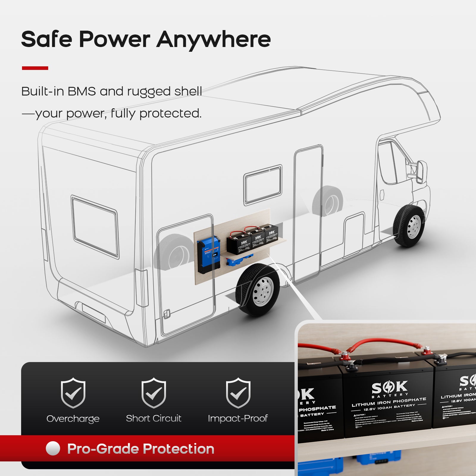 SK12V100H | SOK 12V100Ah LiFePO4 Battery Bluetooth&Built-in heater