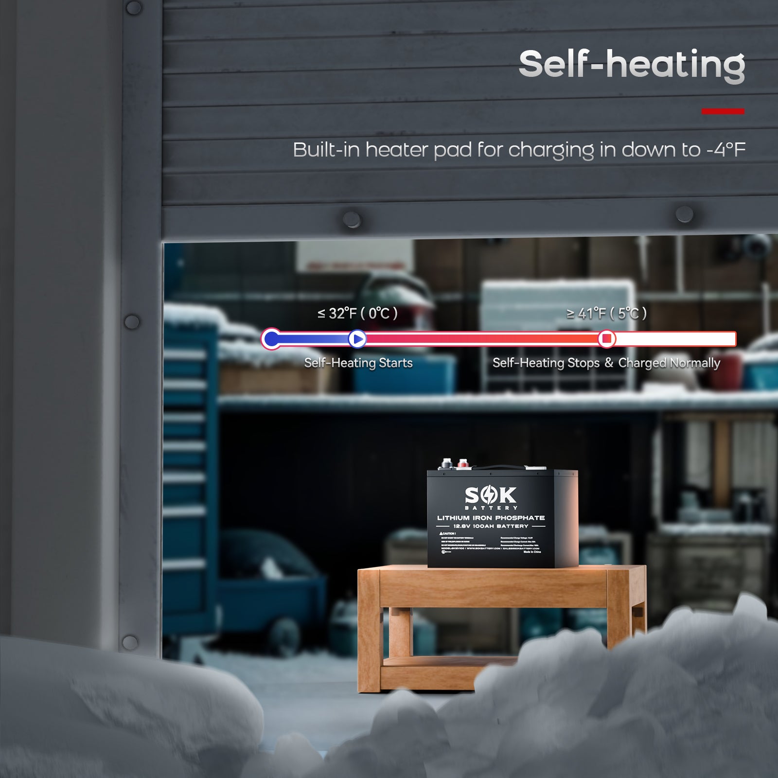 SK12V100H | SOK 12V100Ah LiFePO4 Battery Bluetooth&Built-in heater