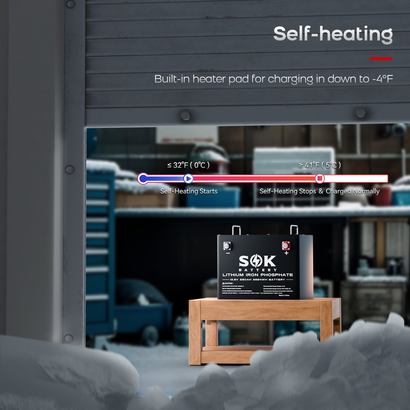 SK12V280H | 280Ah Battery,Built-in heater and Bluetooth, Best for RV or Marine