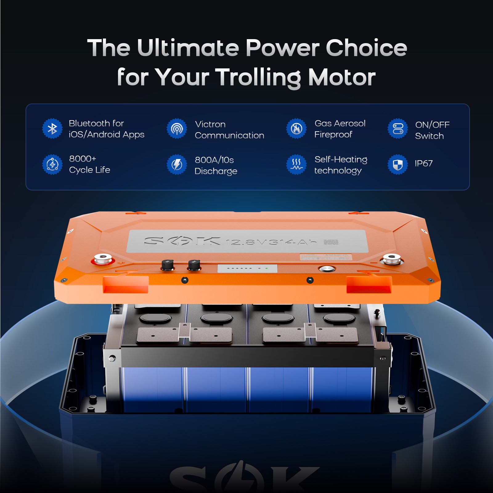 SK12V314PH | 12V314Ah Battery,Built-in heater & Bluetooth,Victron CAN Comms