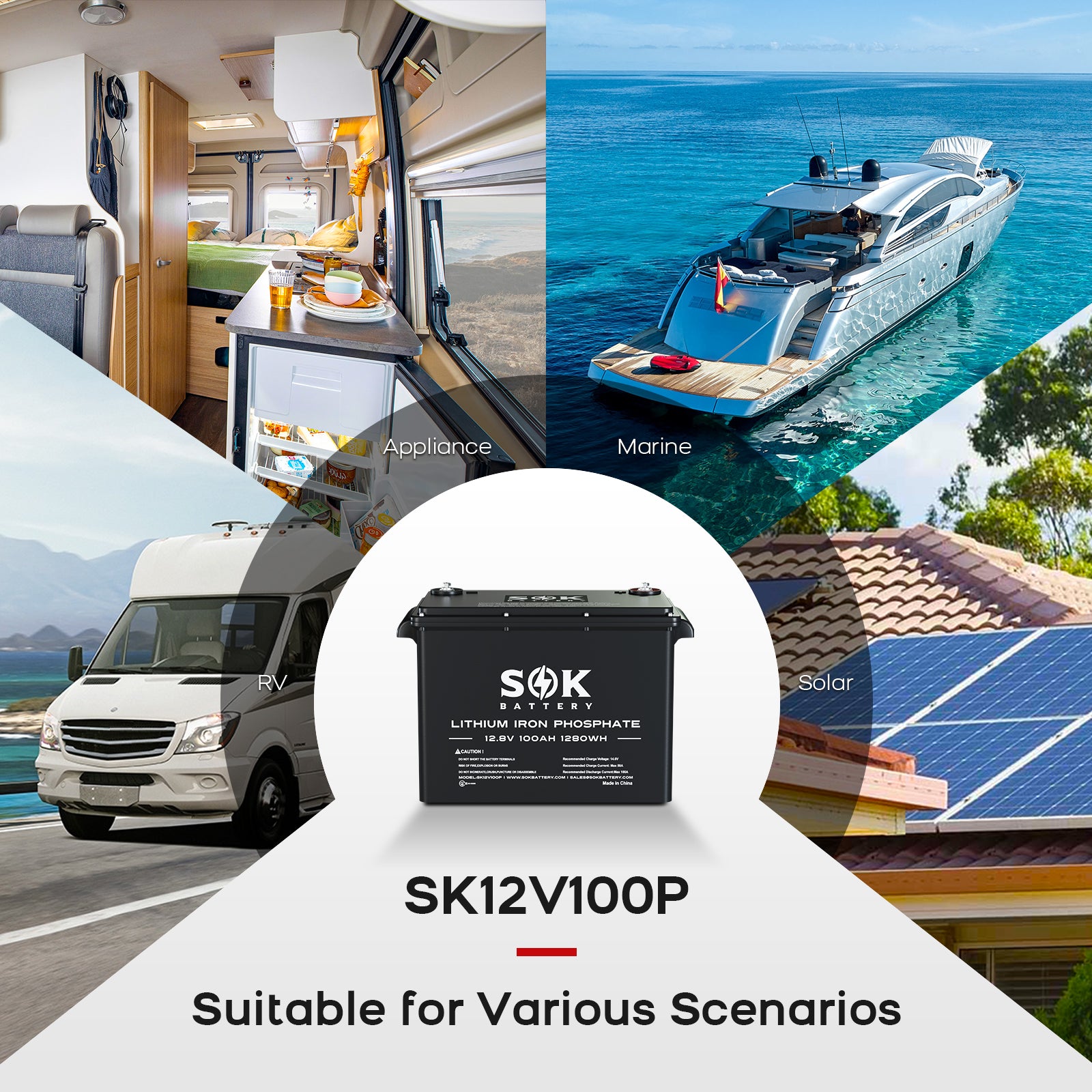 SK12V100P | SOK Lithium Iron Phosphate 12V 100Ah Battery,Marine Grade