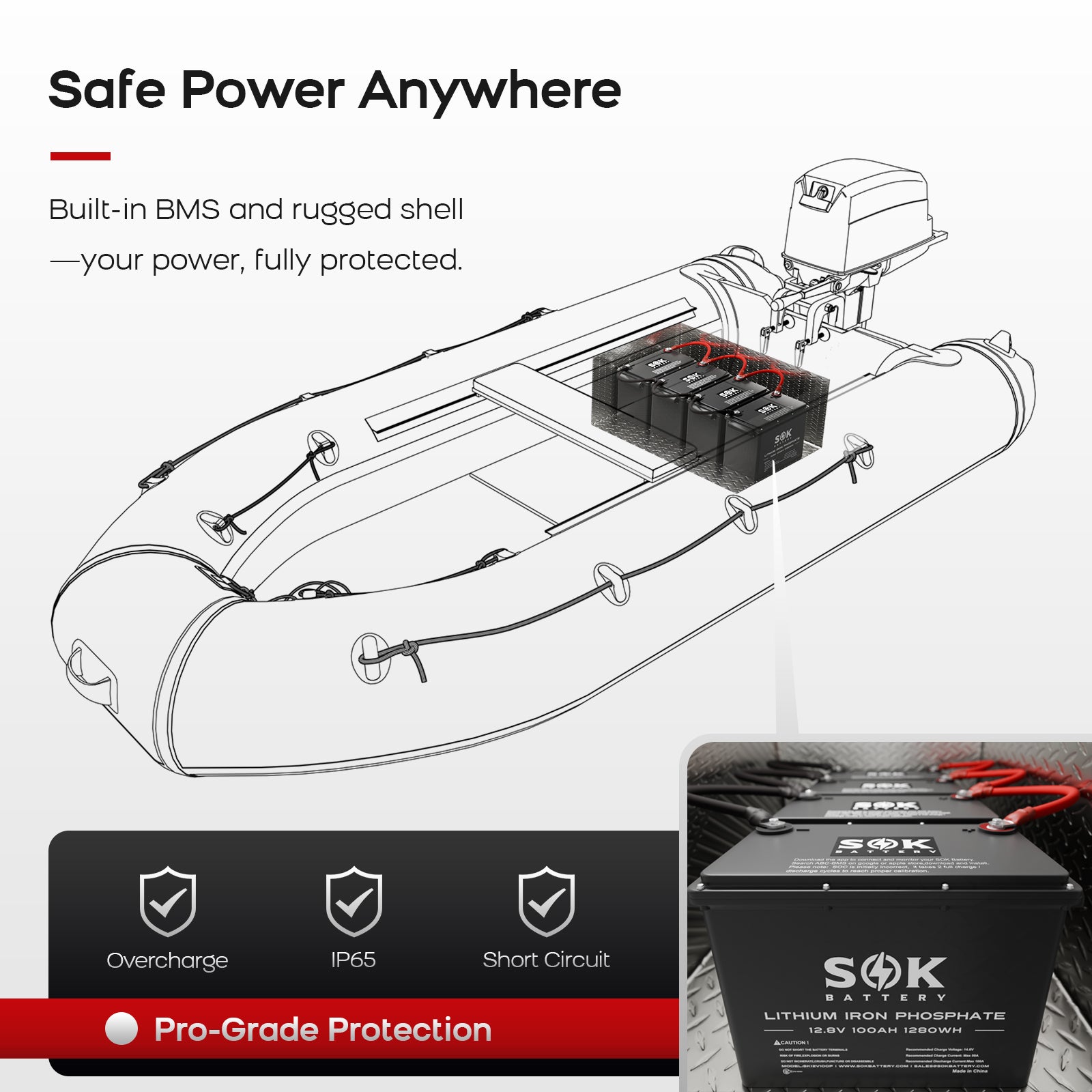 SK12V100P | SOK Lithium Iron Phosphate 12V 100Ah Battery,Marine Grade
