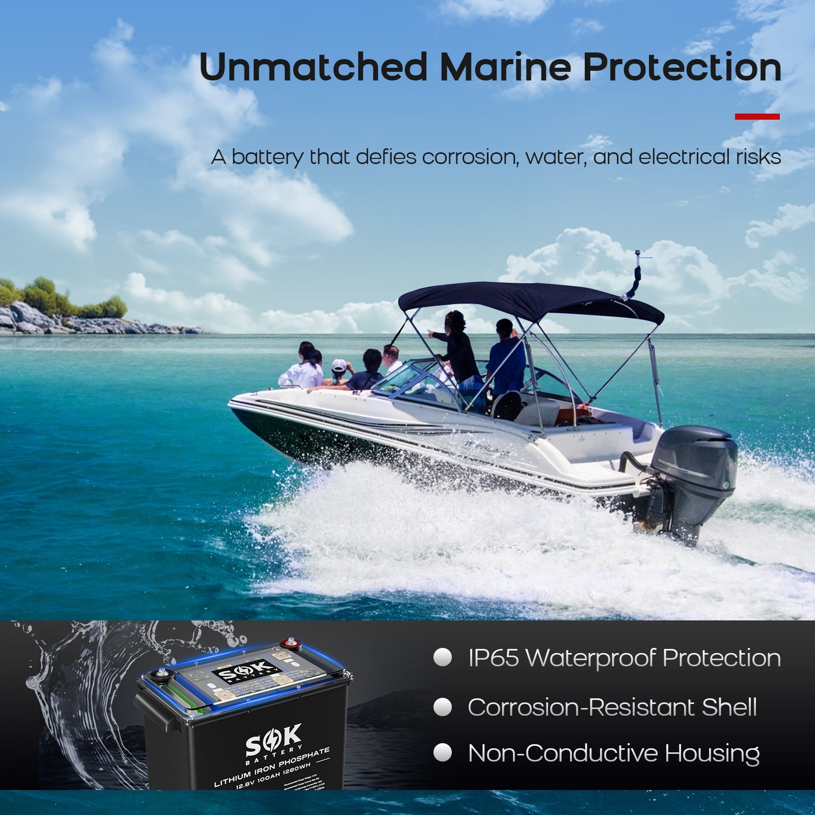SK12V100P | SOK Lithium Iron Phosphate 12V 100Ah Battery,Marine Grade